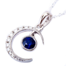 Mond und Herz 925 Silber Anhänger Schmuck mit blauem Saphir